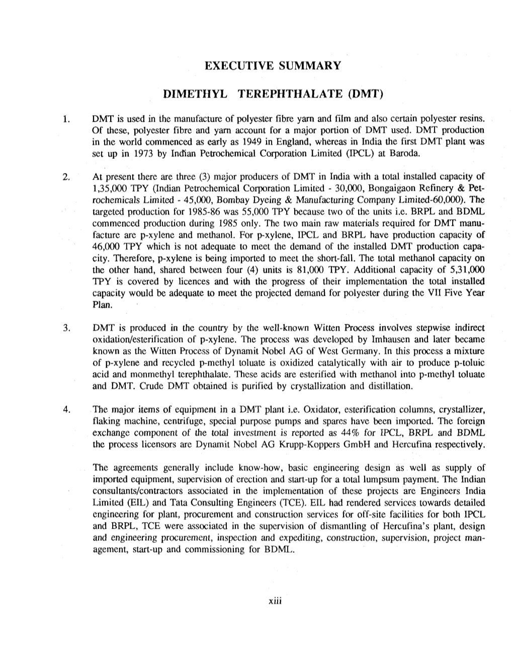 Executive Summary Dimethyl Terephthalate (Dmt)