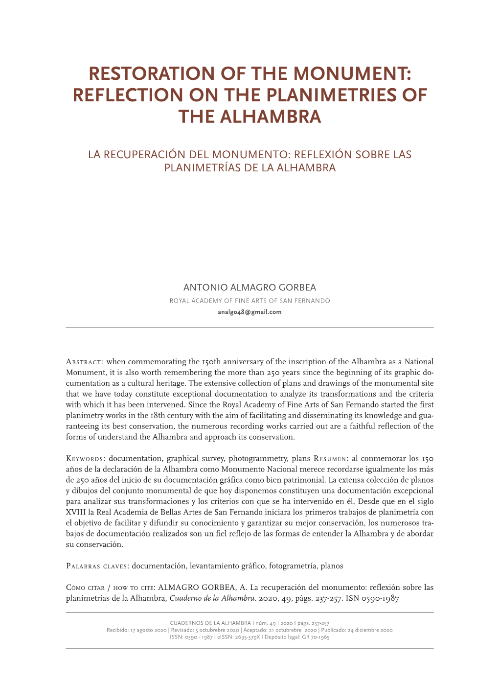 Reflection on the Planimetries of the Alhambra