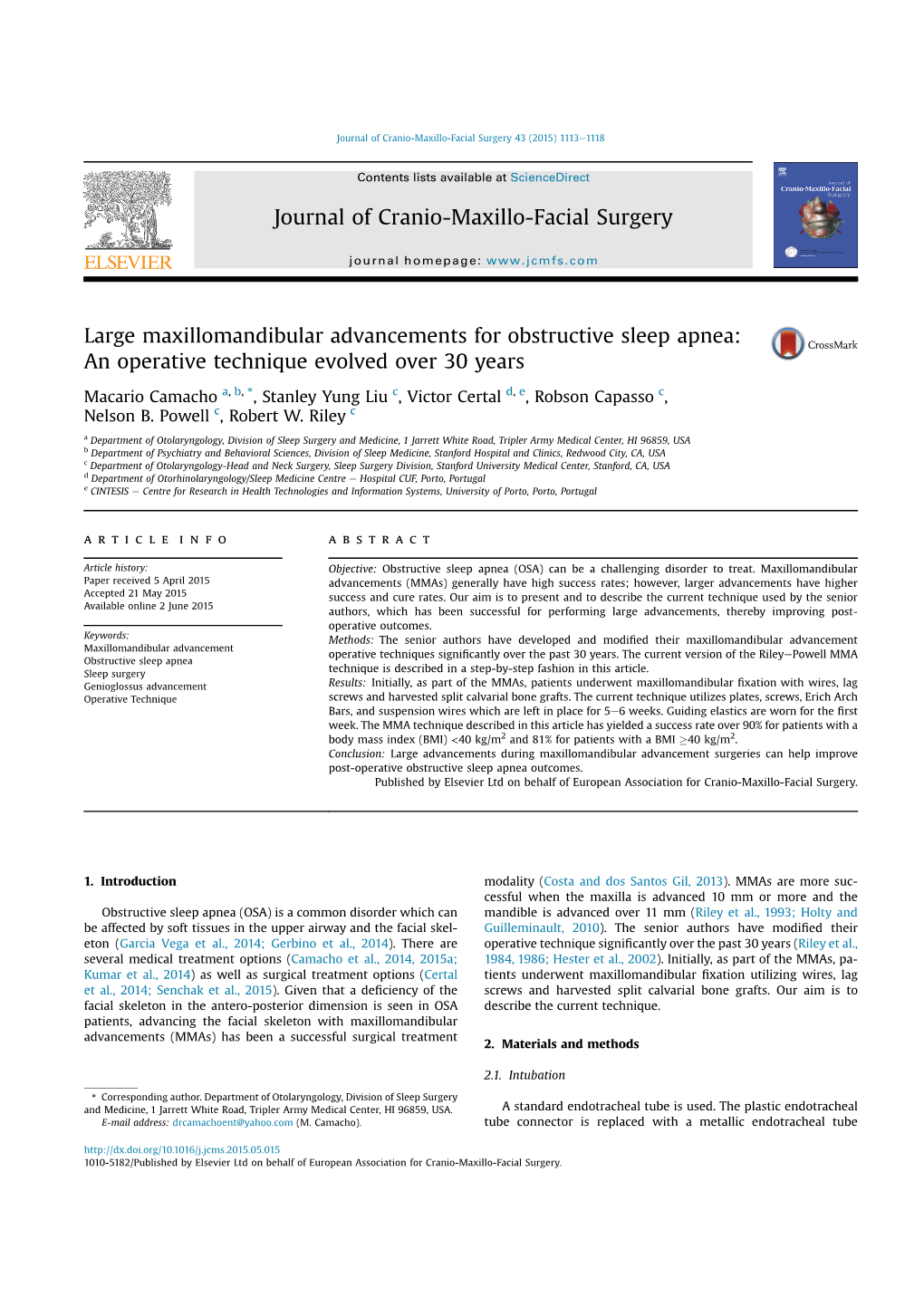 Journal of Cranio-Maxillo-Facial Surgery 43 (2015) 1113E1118