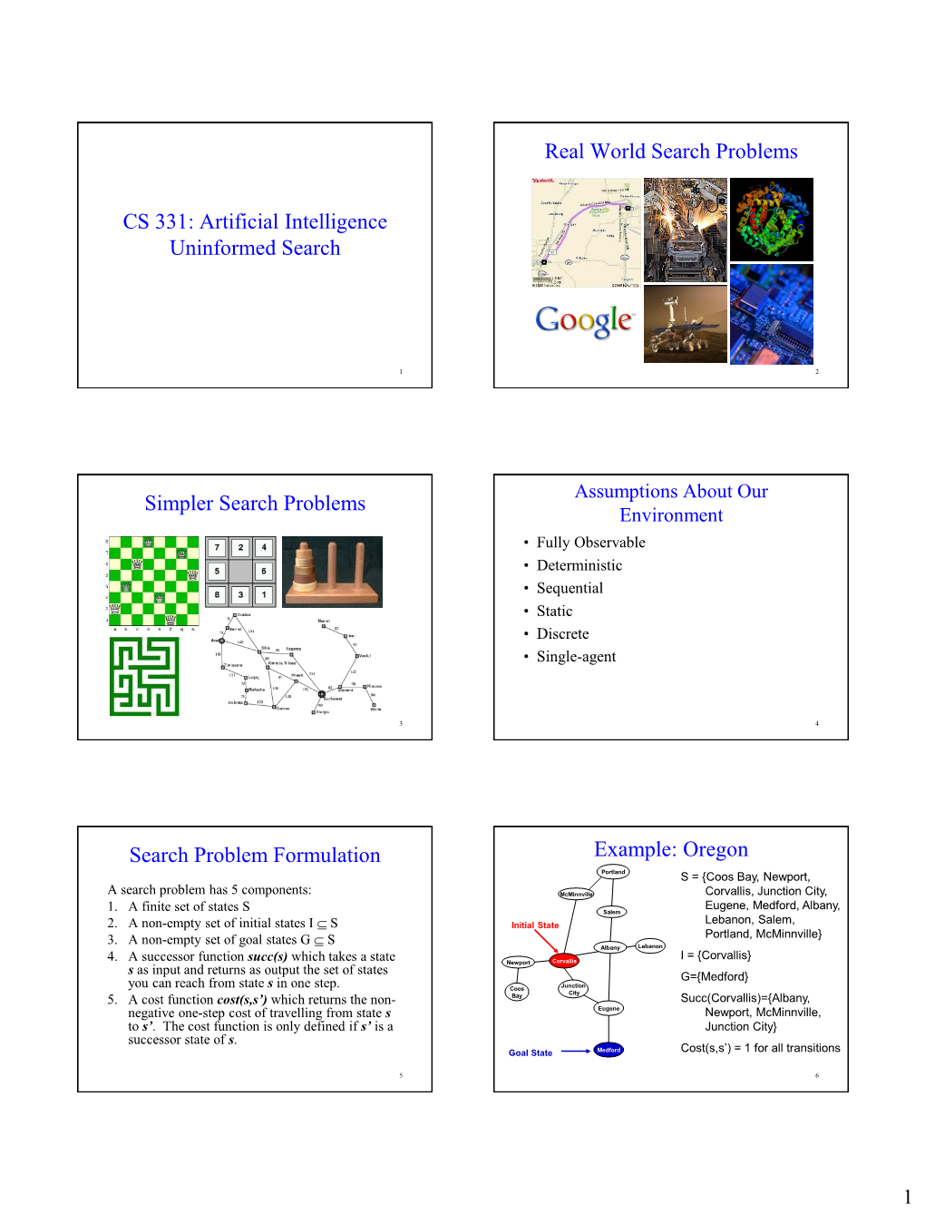 CS 331: Artificial Intelligence Uninformed Search Real World