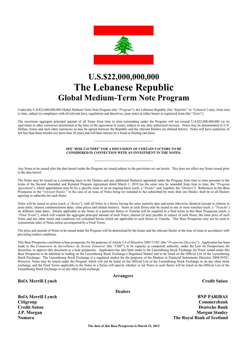 The Lebanese Republic Global Medium-Term Note Program