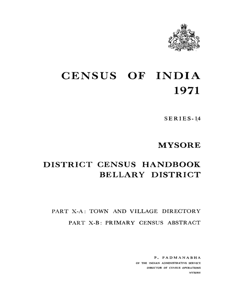 District Census Handbook, Bellary, Part X-A, B, Series-14