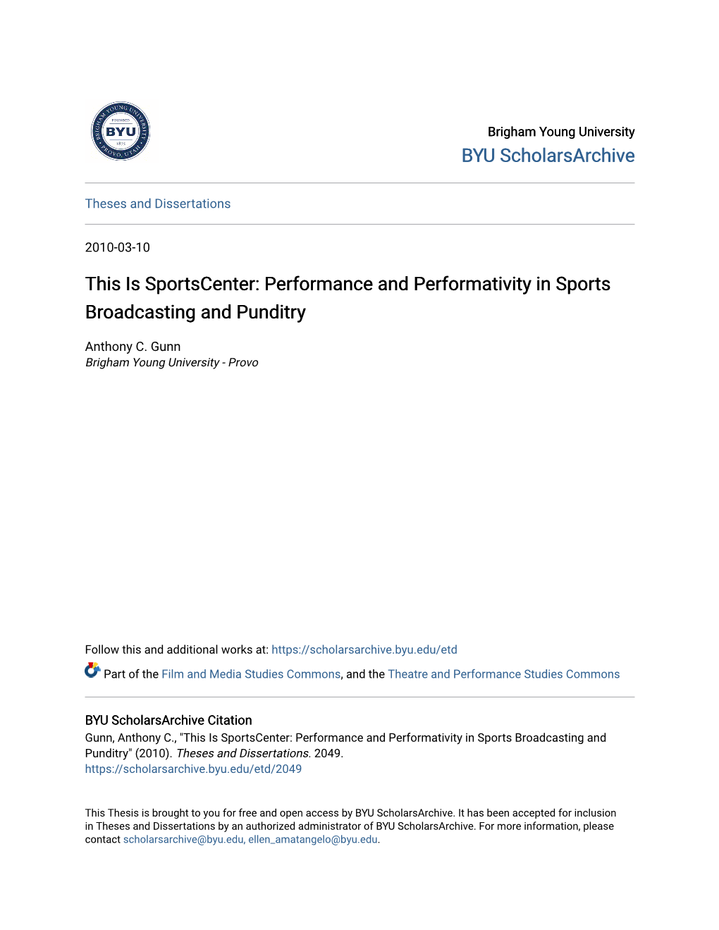 This Is Sportscenter: Performance and Performativity in Sports Broadcasting and Punditry