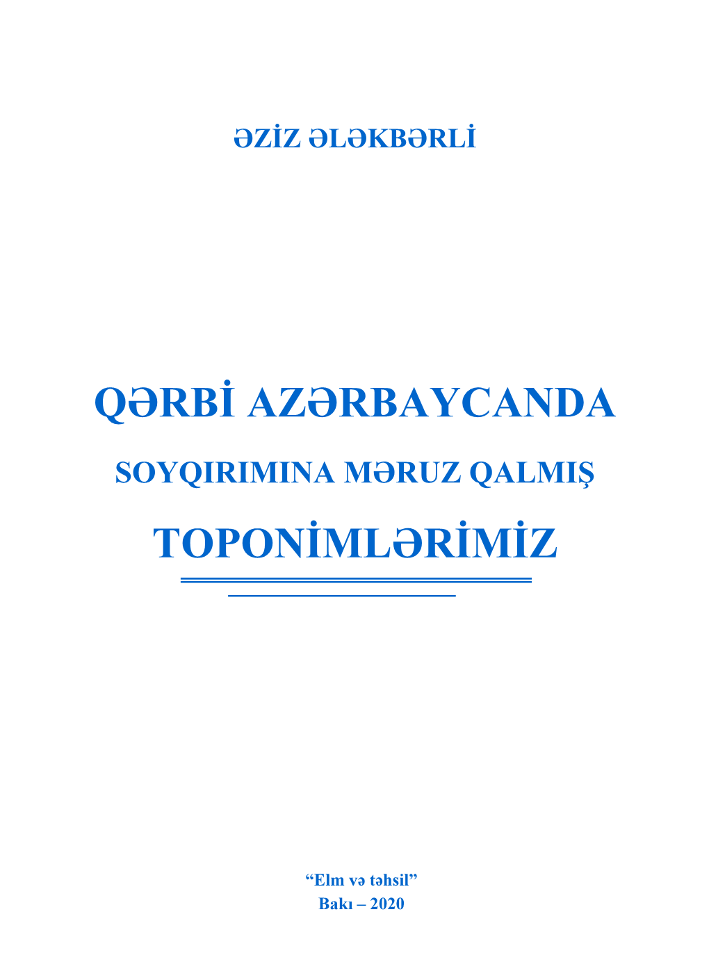 Qərbi Azərbaycanda Toponimlərimiz