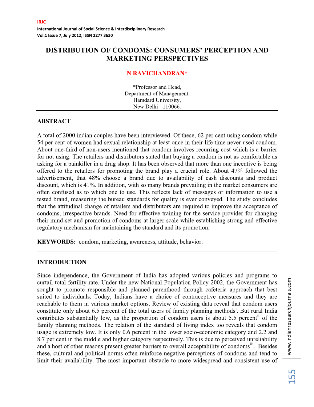 Distribution of Condoms: Consumers’ Perception and Marketing Perspectives