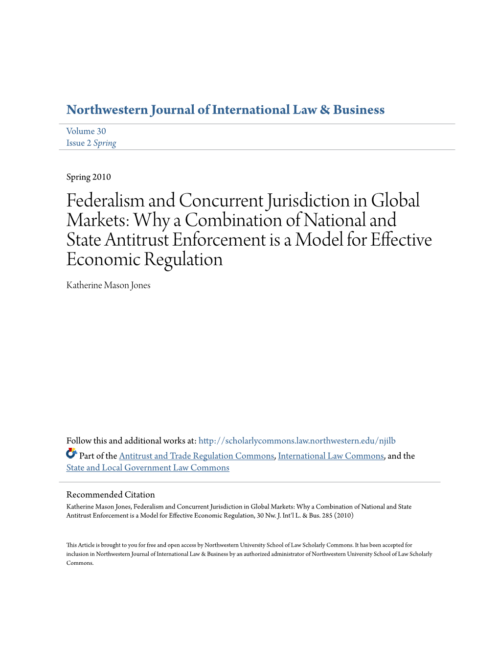Federalism and Concurrent Jurisdiction in Global Markets: Why