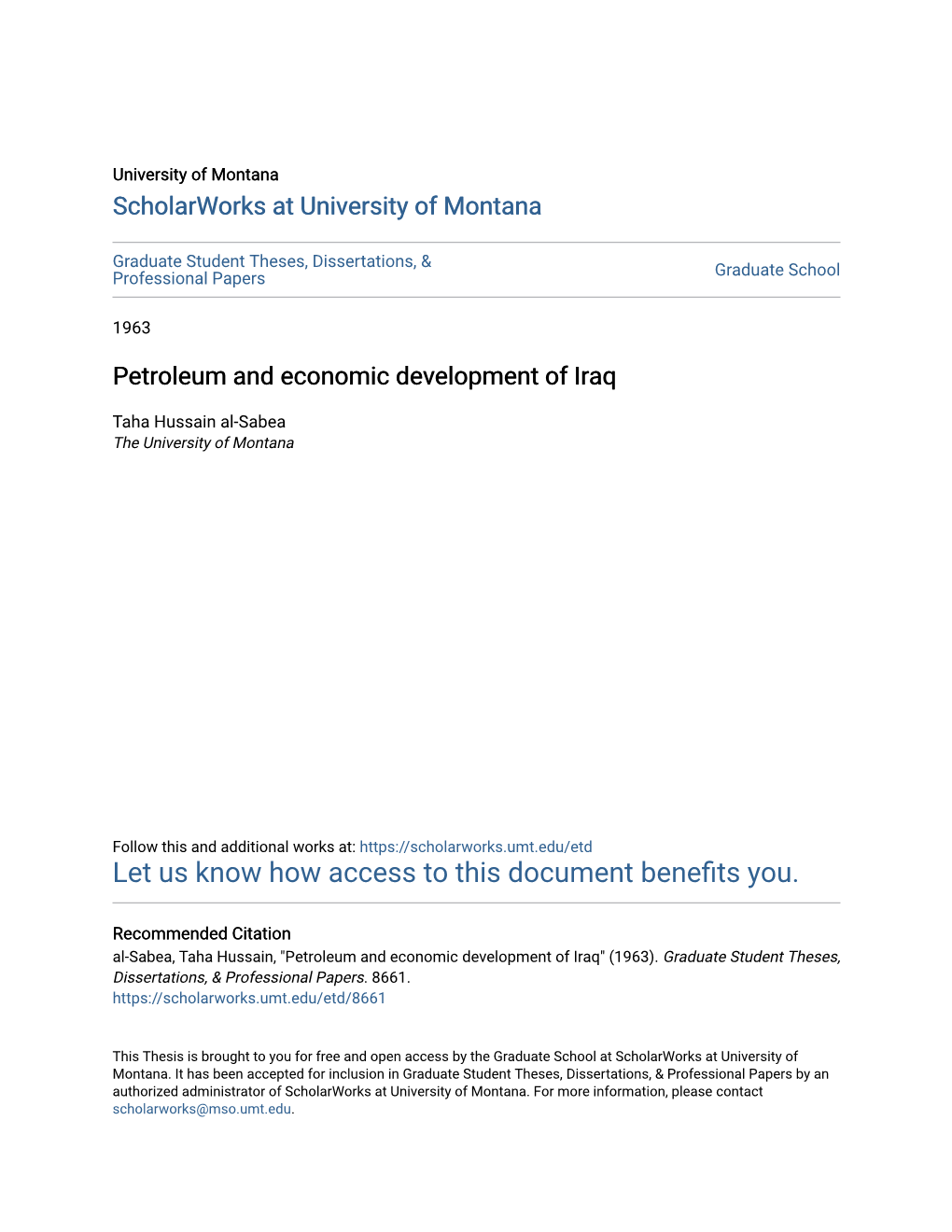 Petroleum and Economic Development of Iraq