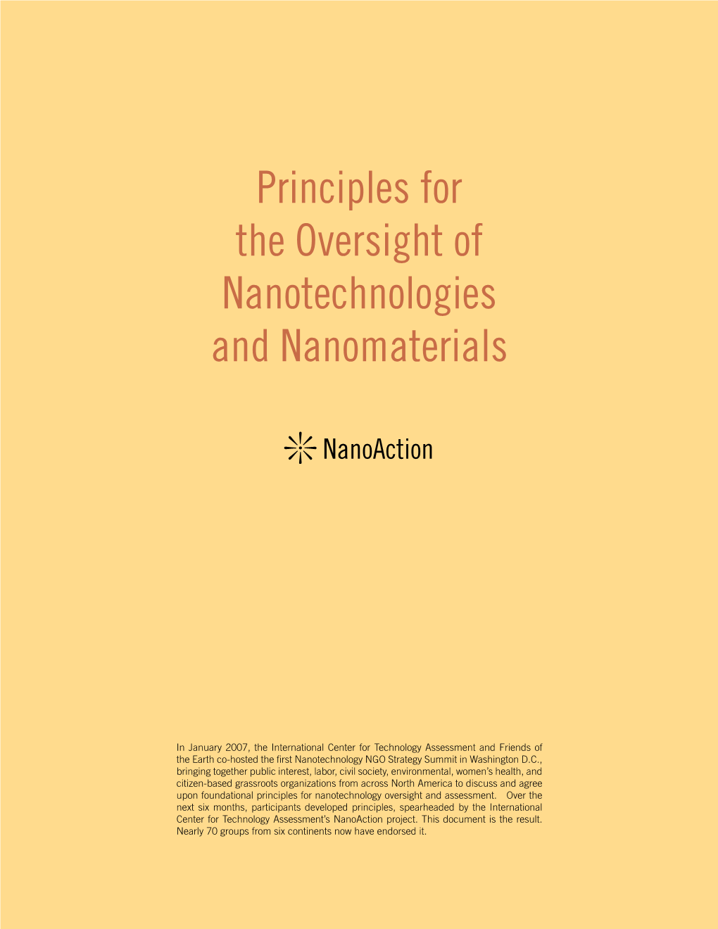 Principles for the Oversight of Nanotechnologies and Nanomaterials