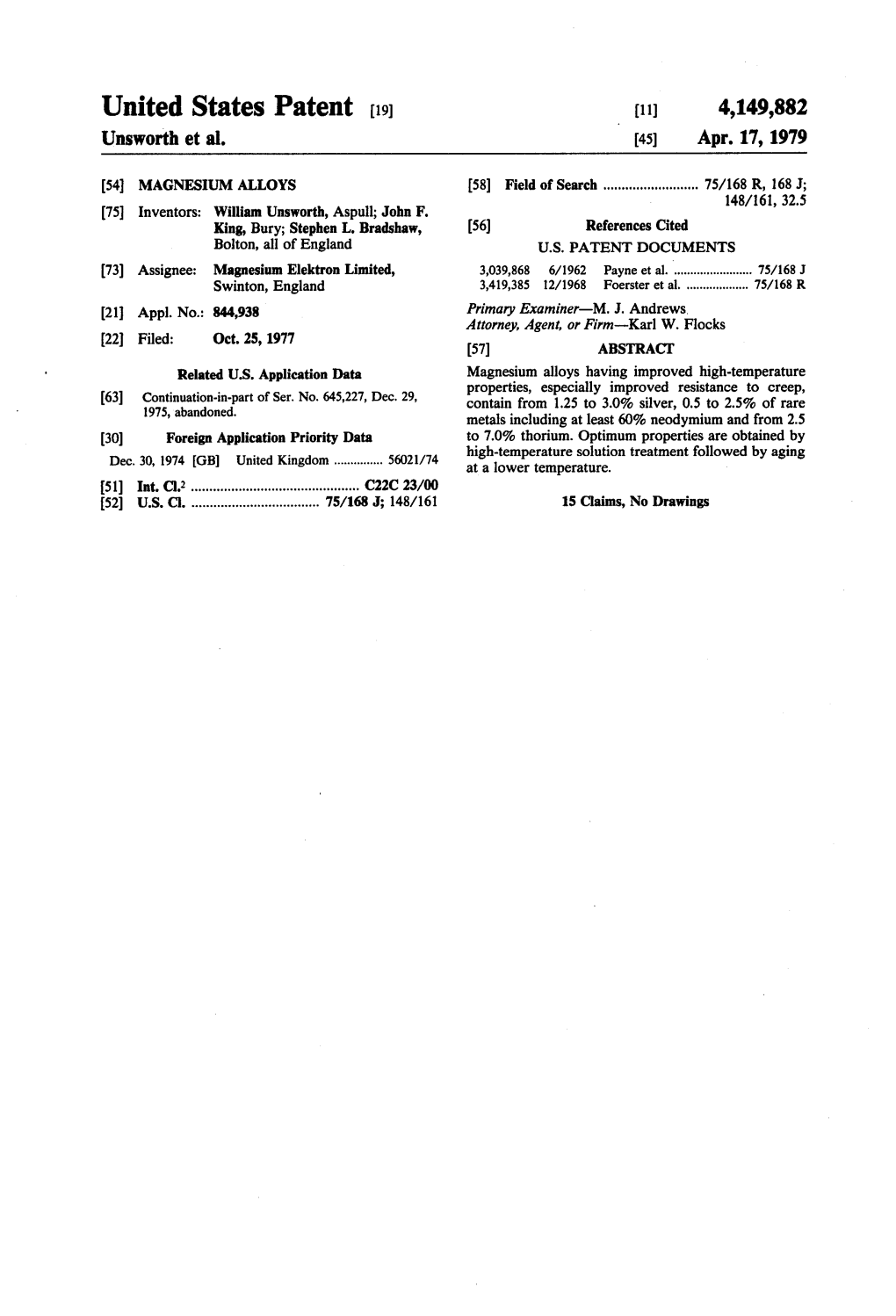United States Patent (19) (11) 4,149,882 Unsworth Et Al