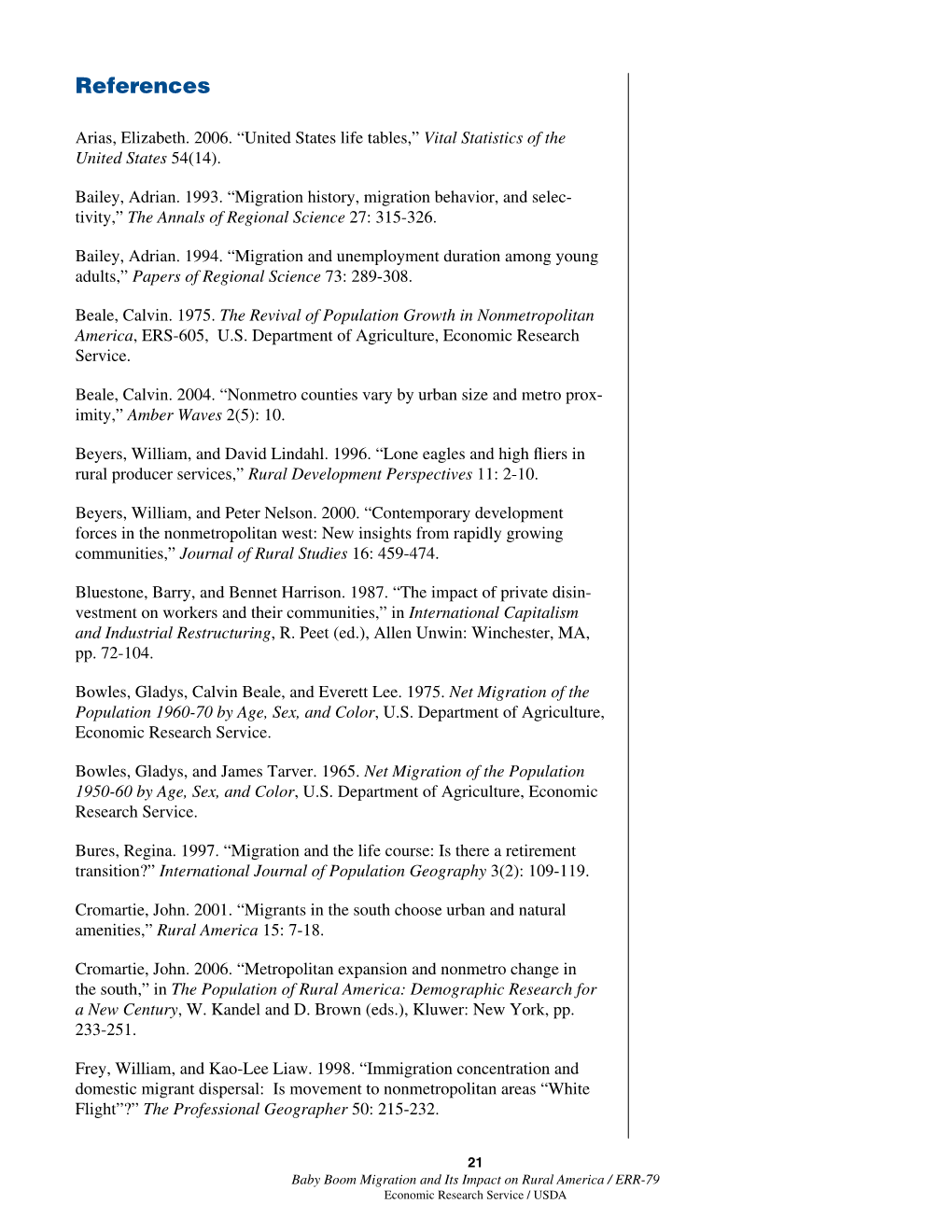 Baby Boom Migration and Its Impact on Rural America / ERR-79 Economic Research Service / USDA Frey, William, and Kenneth Johnson