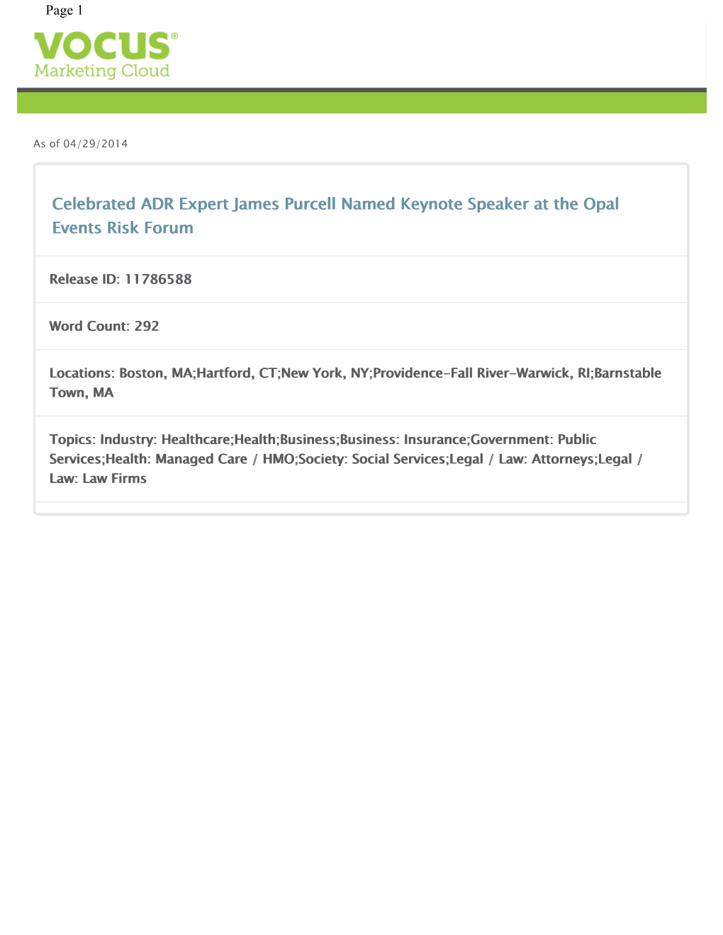 Celebrated ADR Expert James Purcell Named Keynote Speaker at the Opal Events Risk Forum