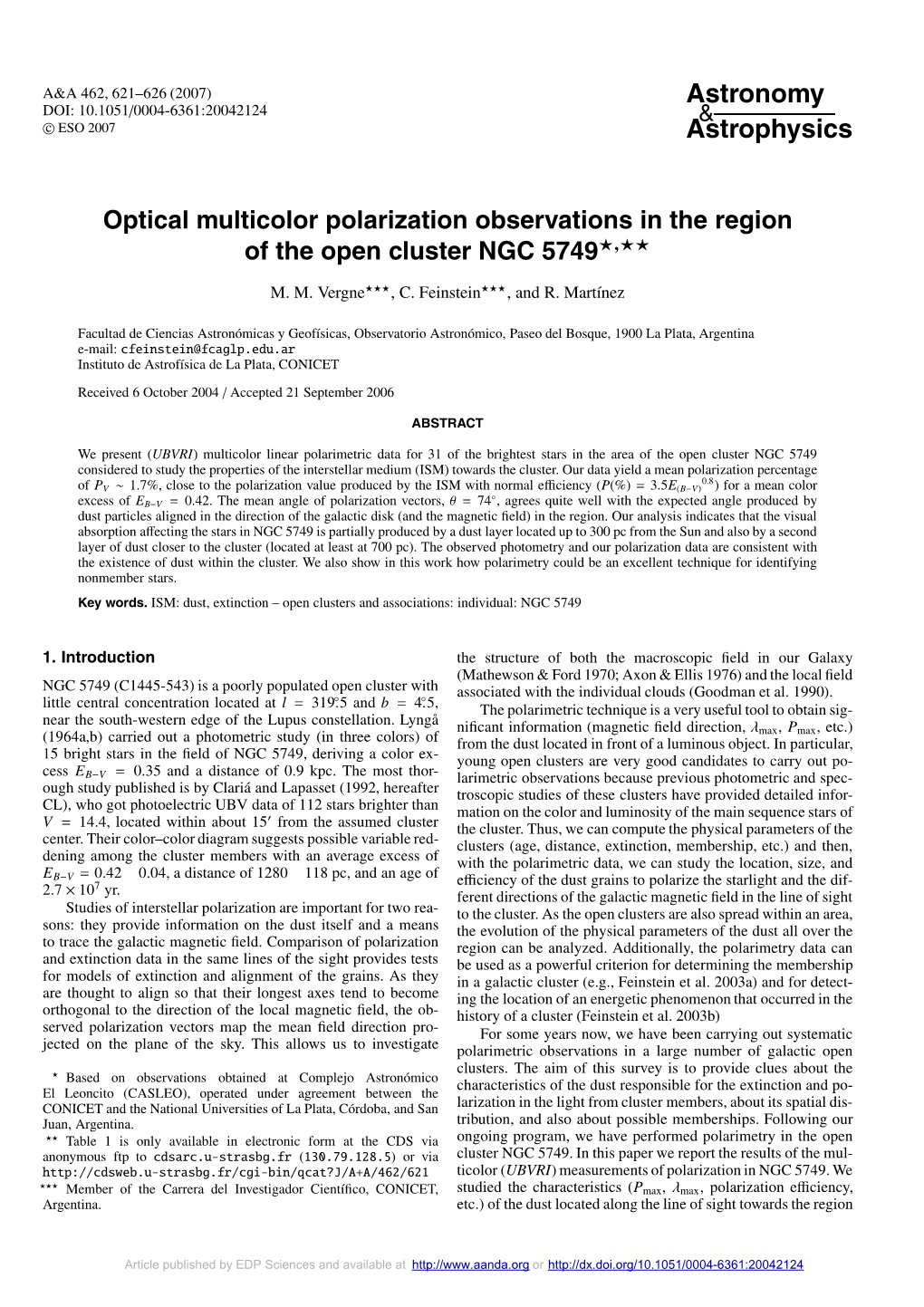 Optical Multicolor Polarization Observations in the Region of the Open Cluster NGC 5749�,