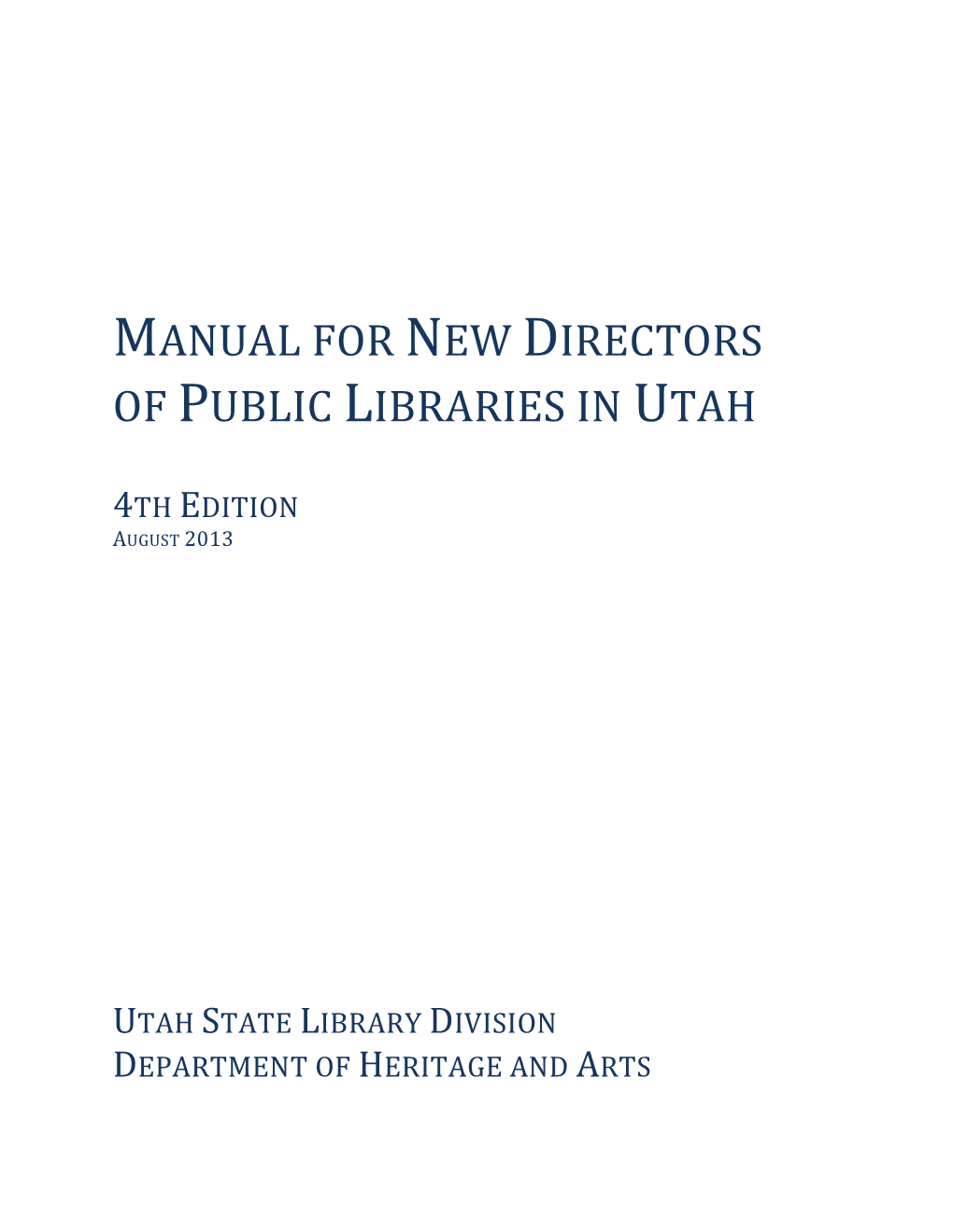 Manual for New Directors of Public Libraries in Utah