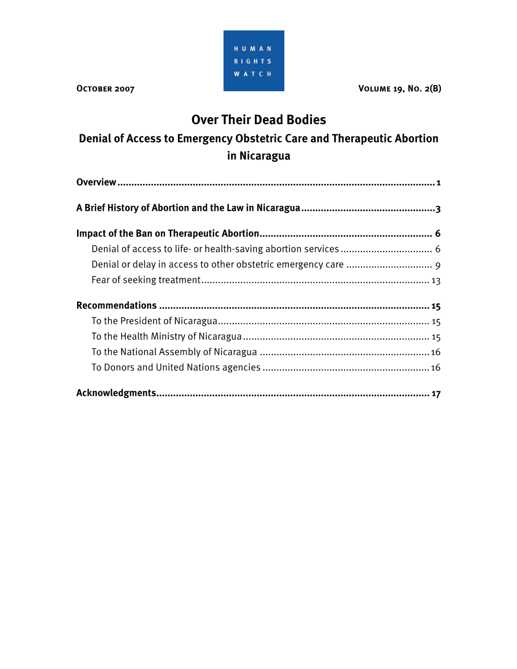 Denial of Access to Emergency Obstetric Care and Therapeutic Abortion in Nicaragua