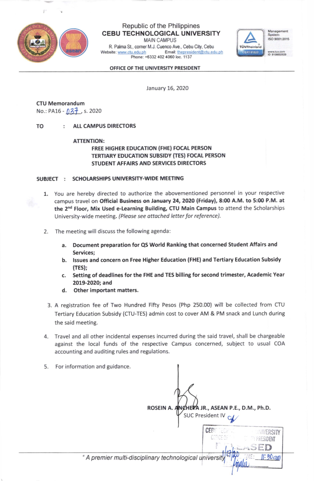 {Ied " a Premier Multi4isciplinary Technological Unive REPUBLIC of the PHILIPPINES CEBU TECHNOTOGICAL UNIVERSITY Syxrllr !001$15 MAIN CAMPUS T.-At EO I