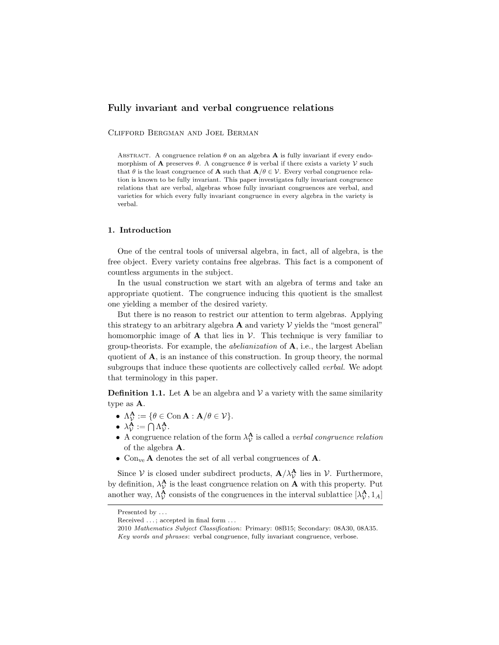 Fully Invariant and Verbal Congruence Relations