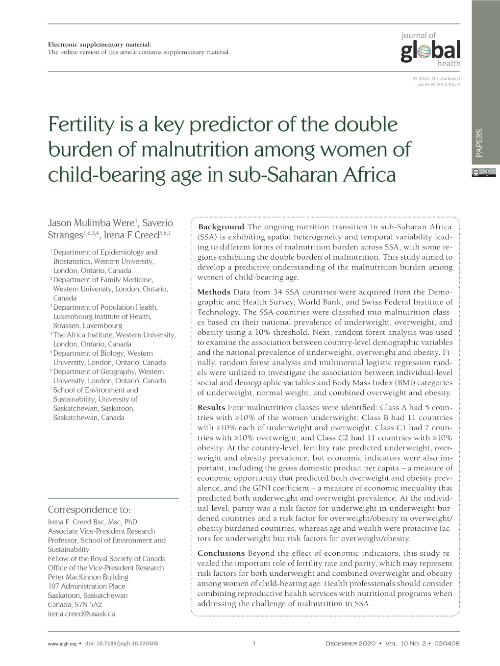 Fertility Is a Key Predictor of the Double Burden of Malnutrition Among