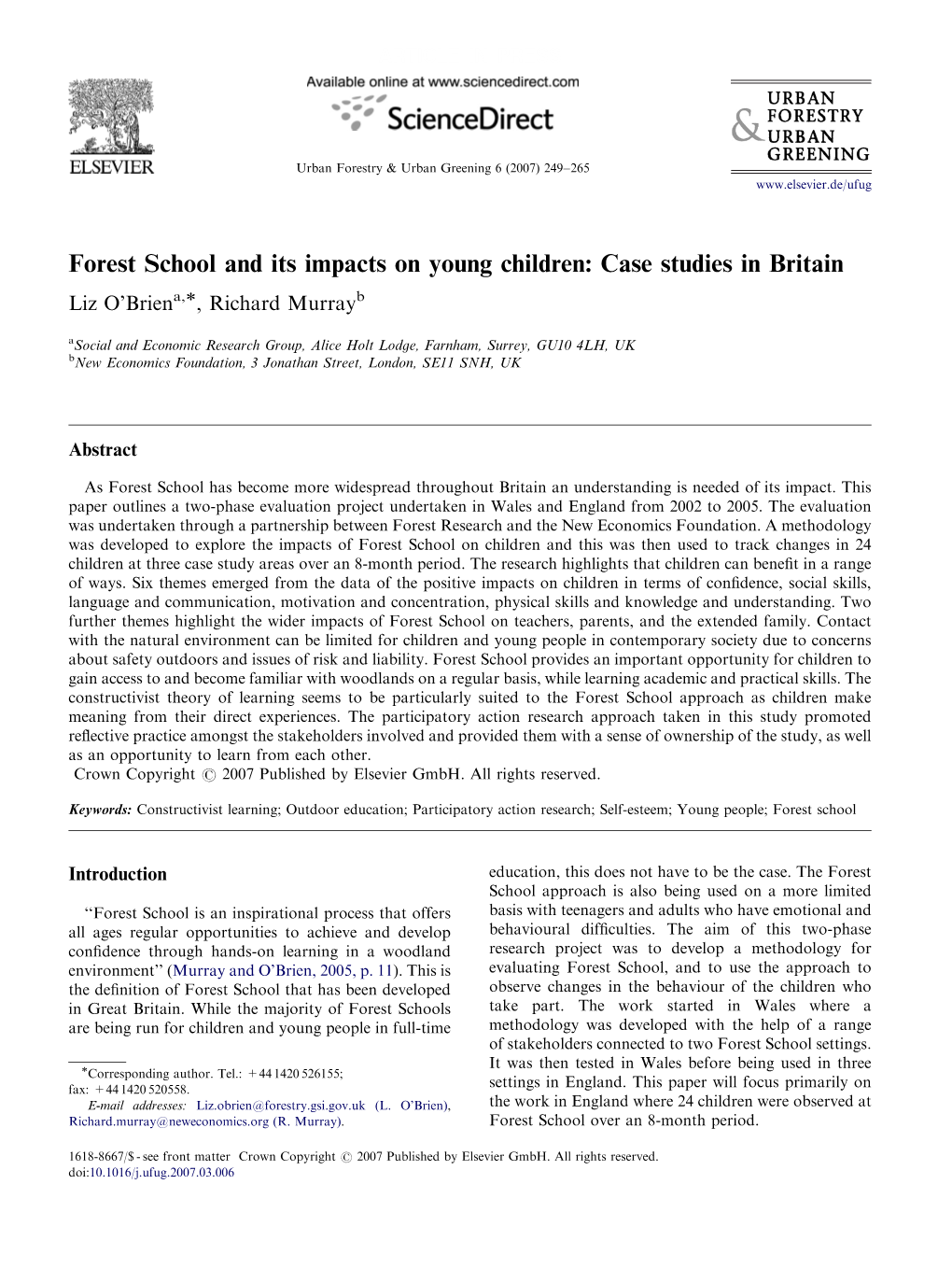 Forest School and Its Impacts on Young