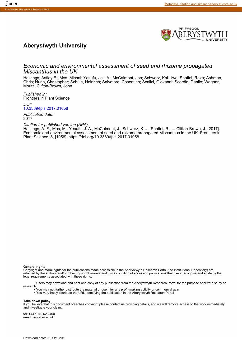 Economic and Environmental Assessment of Seed and Rhizome