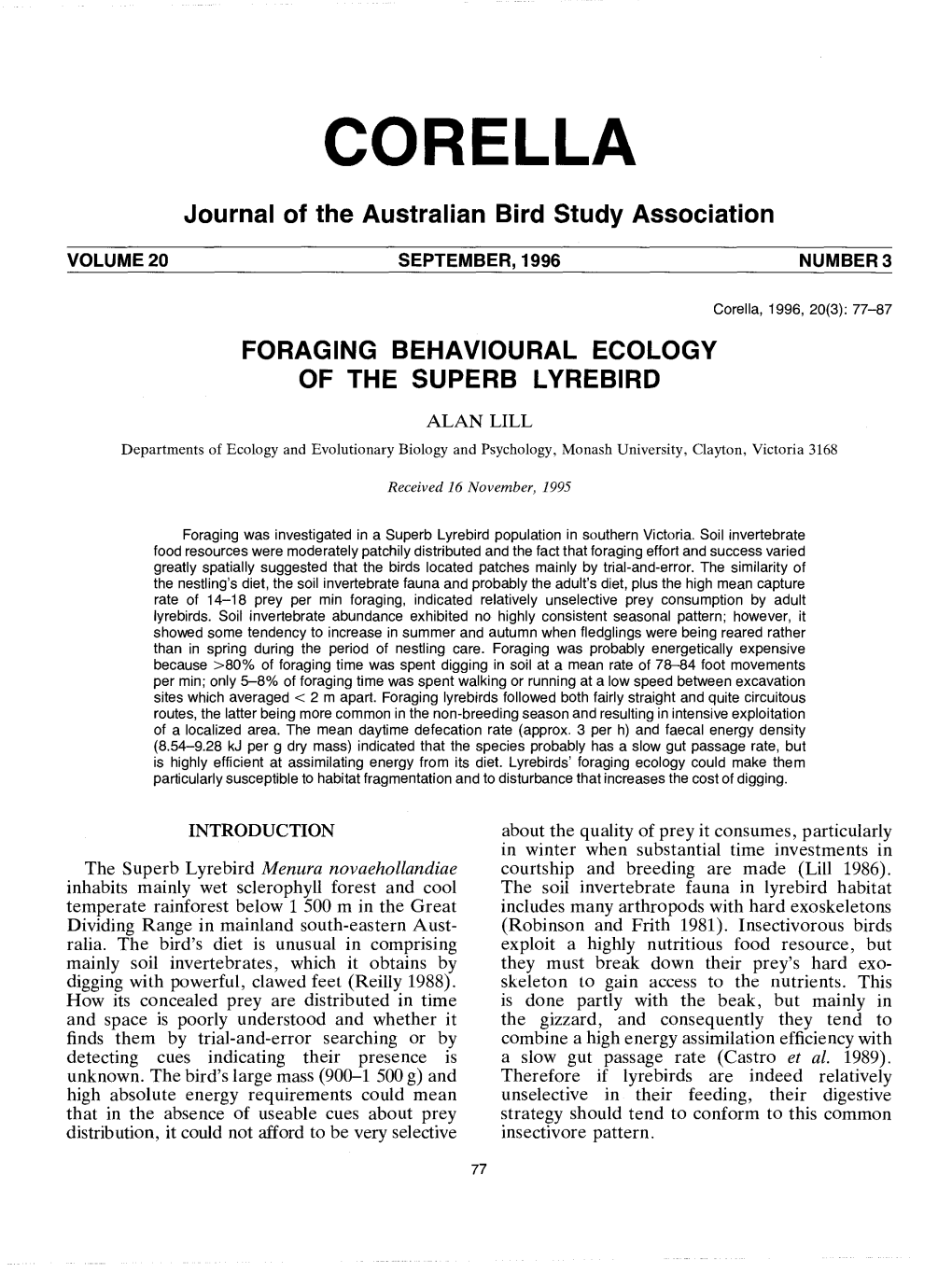 Foraging Behavioural Ecology of the Superb Lyrebird