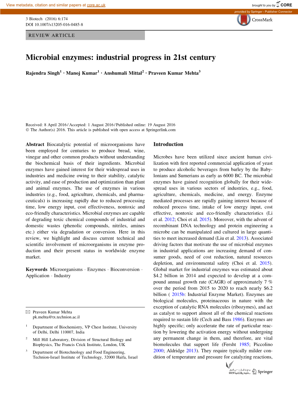 Microbial Enzymes: Industrial Progress in 21St Century