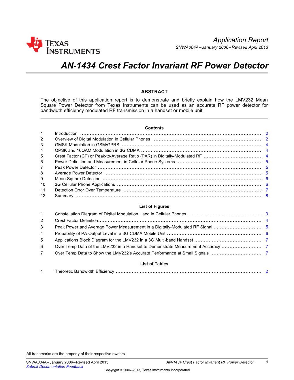 AN-1434 Crest Factor Invariant RF Power Detector (Rev. A)