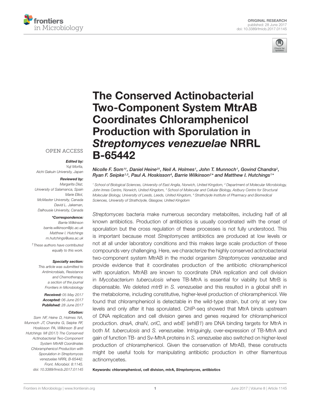 The Conserved Actinobacterial Two-Component System Mtrab