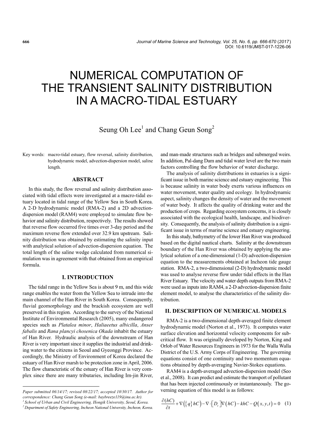 Numerical Computation of the Transient Salinity Distribution in a Macro-Tidal Estuary