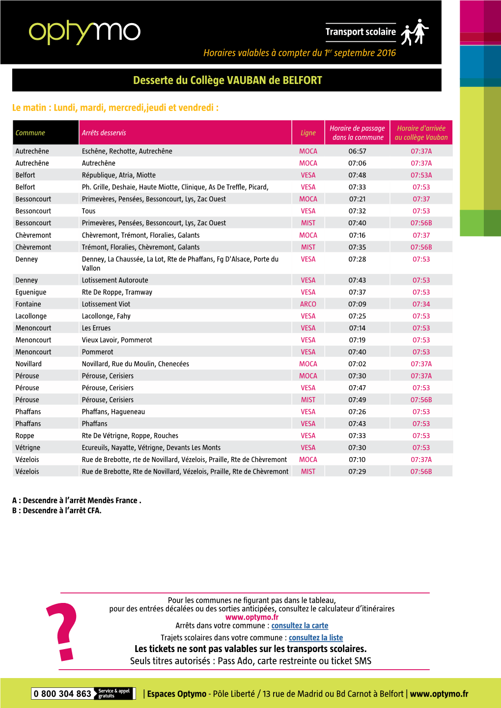 Desserte Du Collège VAUBAN De BELFORT