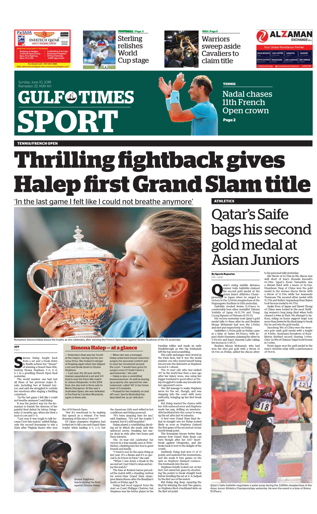 Simona Halep Kisses the Trophy As She Celebrates After Winning the French Open Final Against Sloane Stephens of the US Yesterday