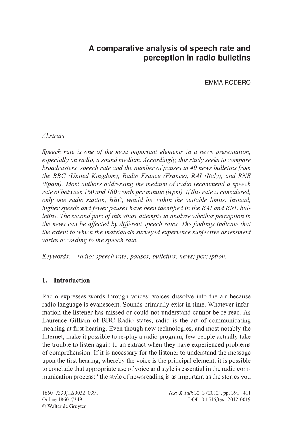 A Comparative Analysis of Speech Rate and Perception in Radio Bulletins