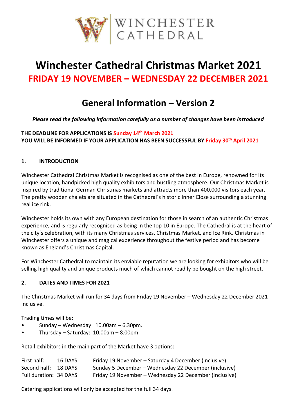 Winchester Cathedral Christmas Market 2021 FRIDAY 19 NOVEMBER – WEDNESDAY 22 DECEMBER 2021