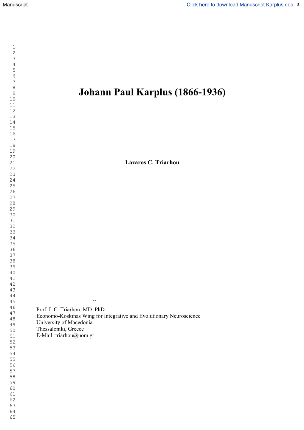 Johann Paul Karplus (1866-1936) 10 11 12 13 14 15 16 17 18 19 20 21 Lazaros C