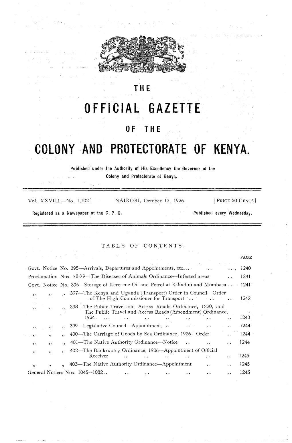 Official Gazette Colony and Protectorate of Kenya