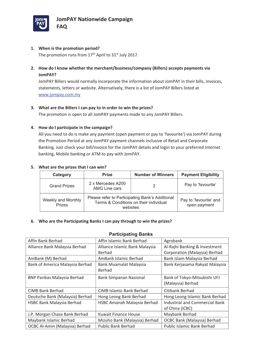 Jompay Nationwide Campaign FAQ