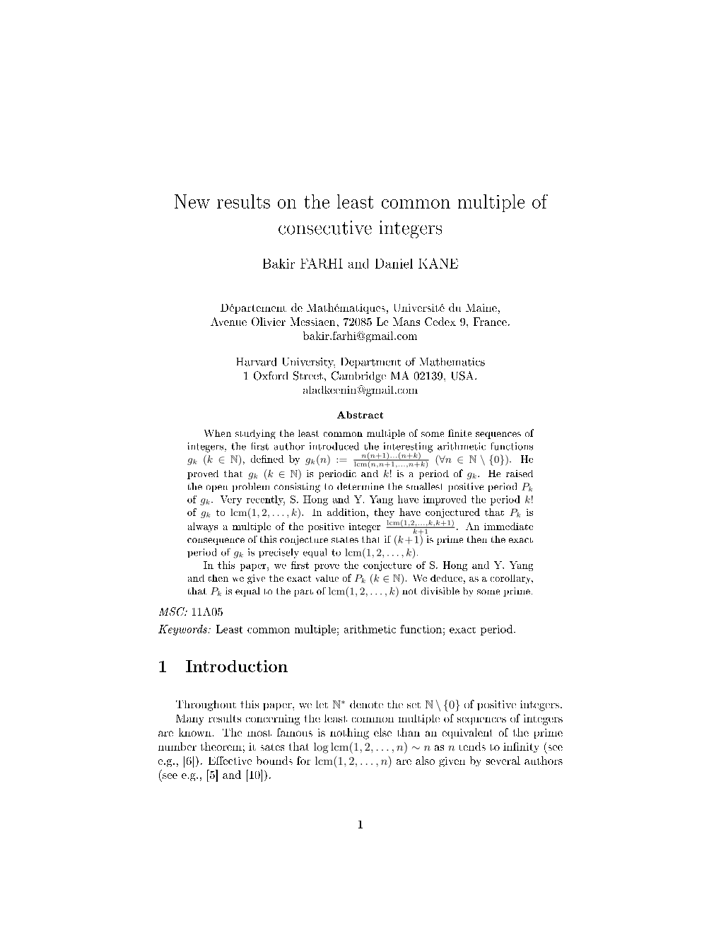 New Results on the Least Common Multiple of Consecutive Integers