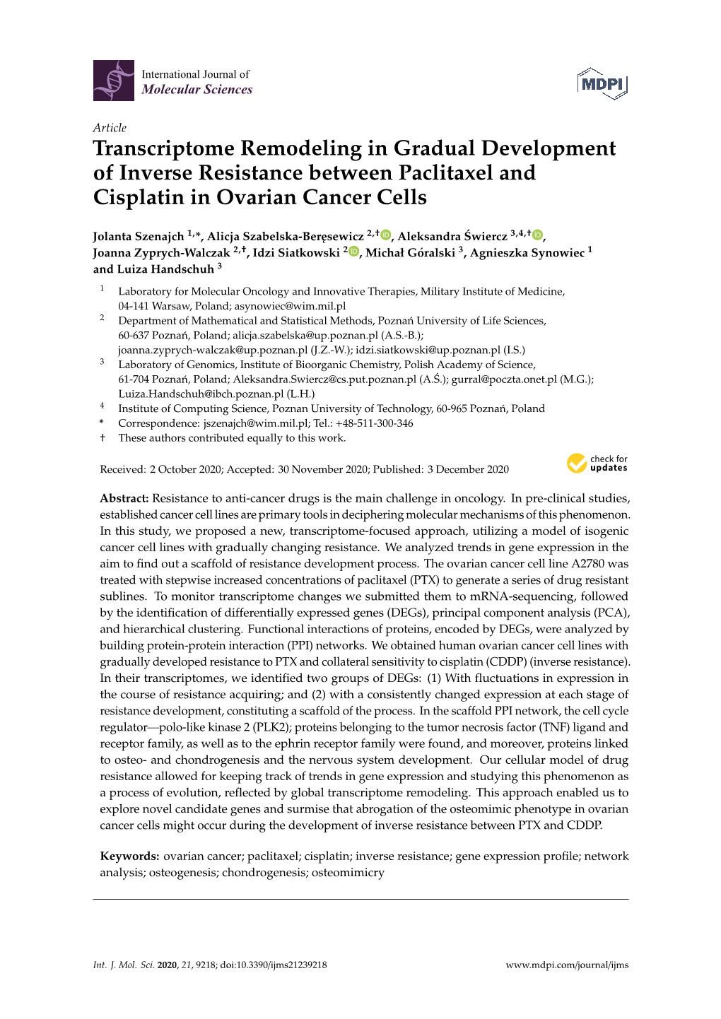 Transcriptome Remodeling in Gradual Development of Inverse Resistance Between Paclitaxel and Cisplatin in Ovarian Cancer Cells