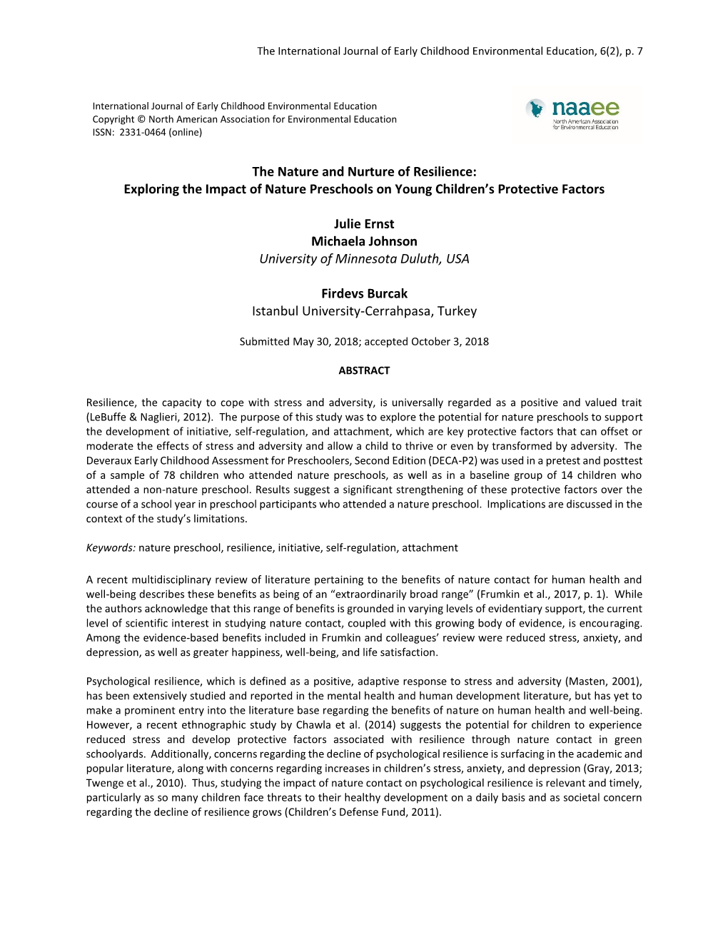 The Nature and Nurture of Resilience: Exploring the Impact of Nature Preschools on Young Children’S Protective Factors