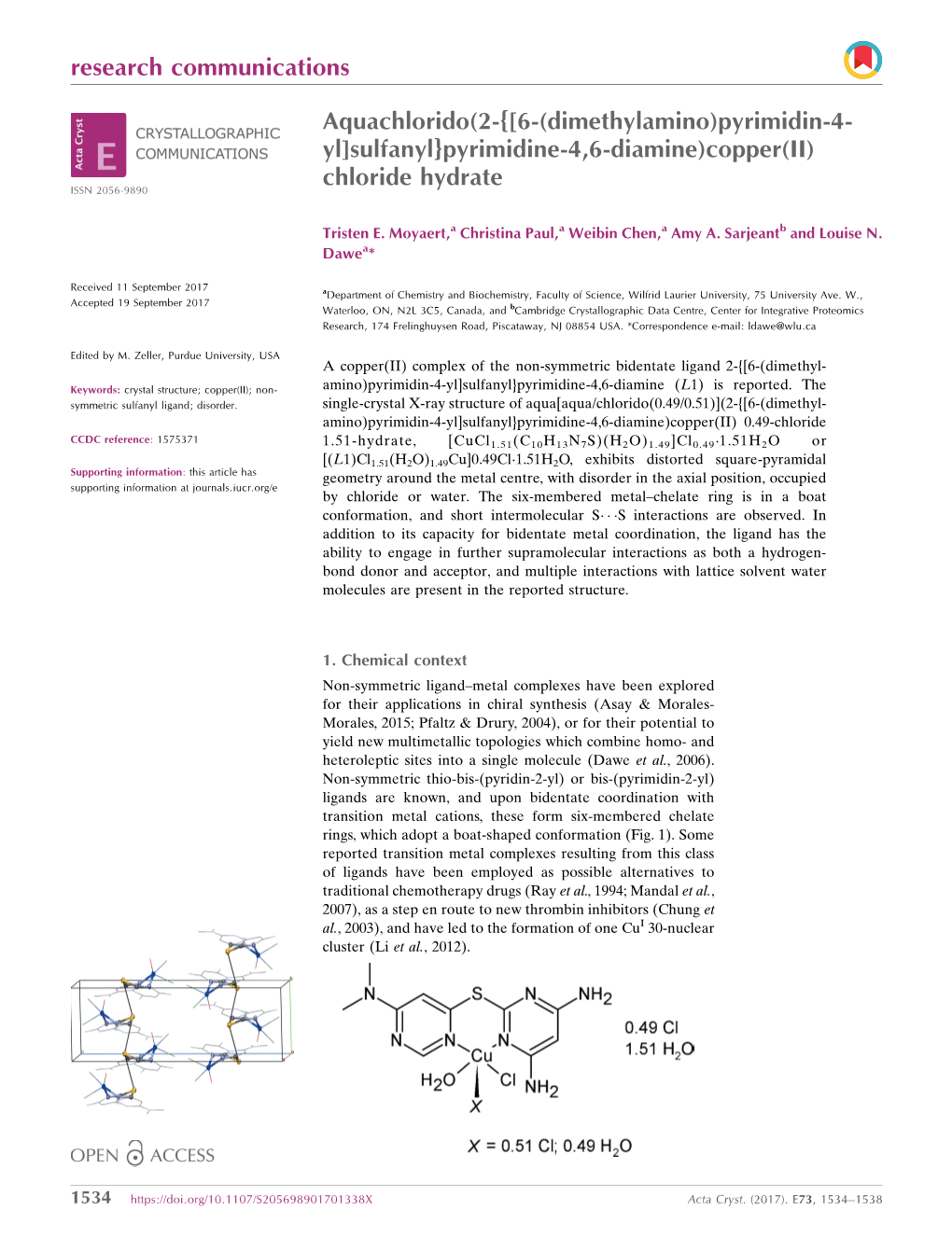 Copper(II) Chloride Hydrate ISSN 2056-9890