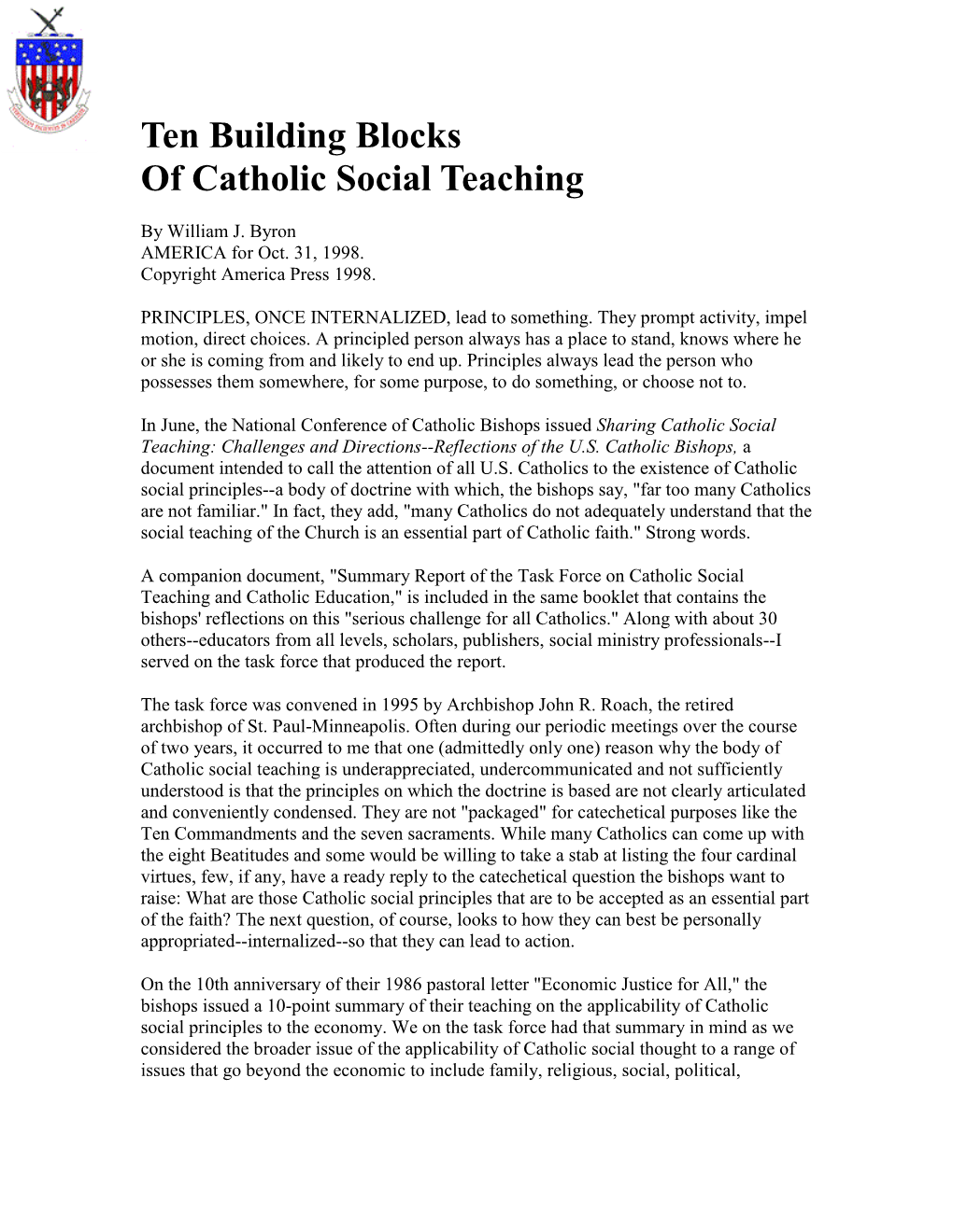 Ten Building Blocks of Catholic Social Teaching