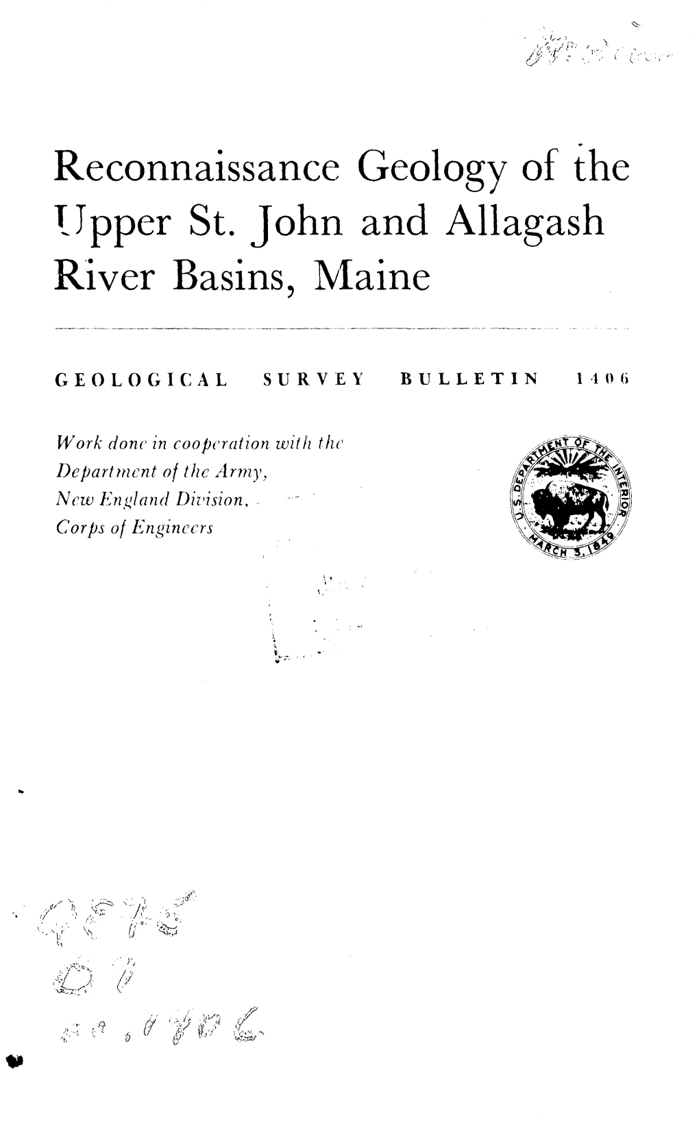 Reconnaissance Geology of the Upper St. John and Allagash River Basins, Maine