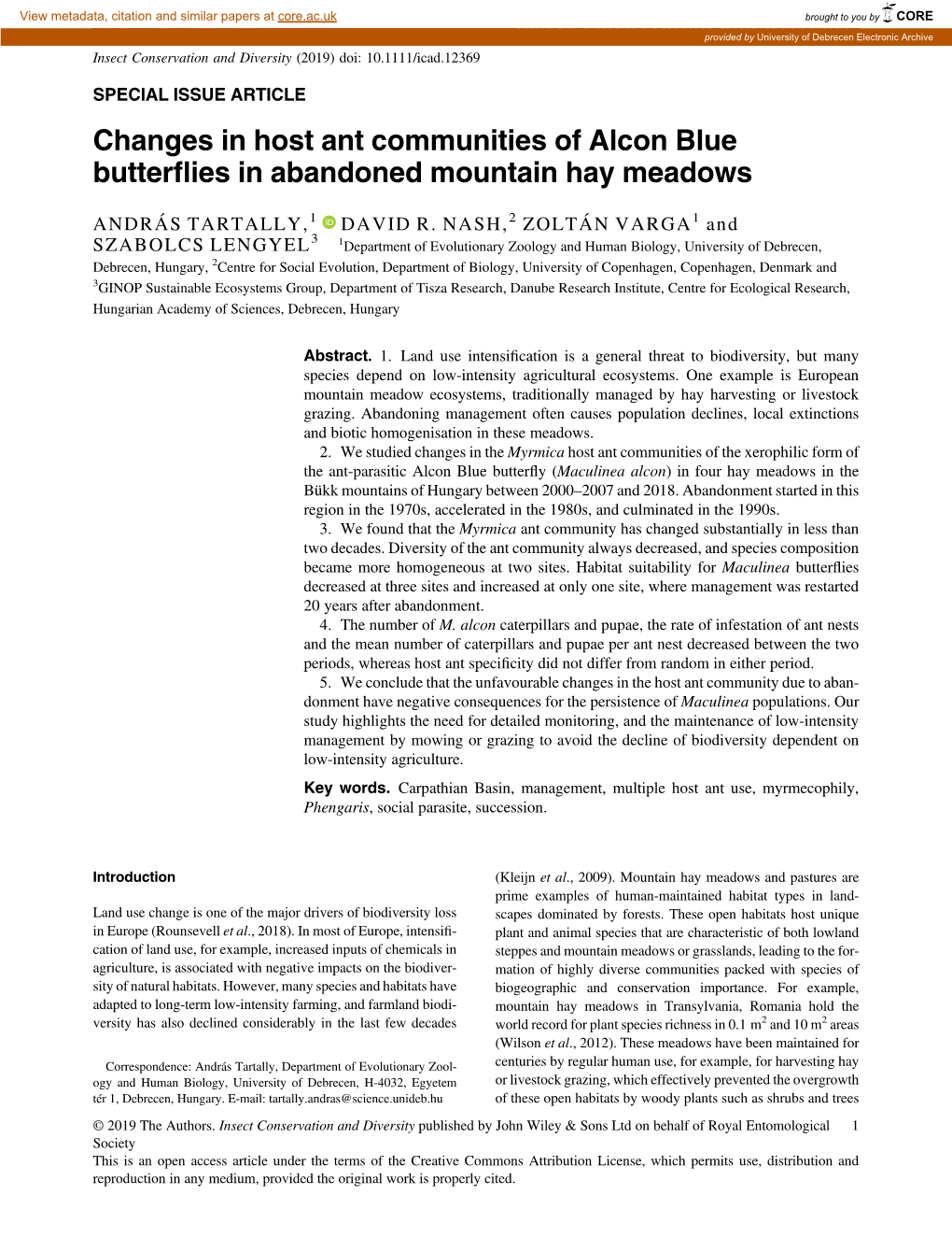 Changes in Host Ant Communities of Alcon Blue Butterflies in Abandoned