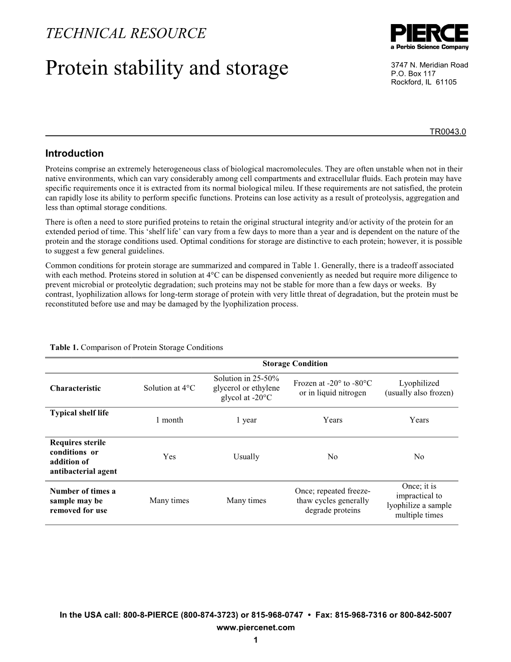 Protein Stability and Storage P.O