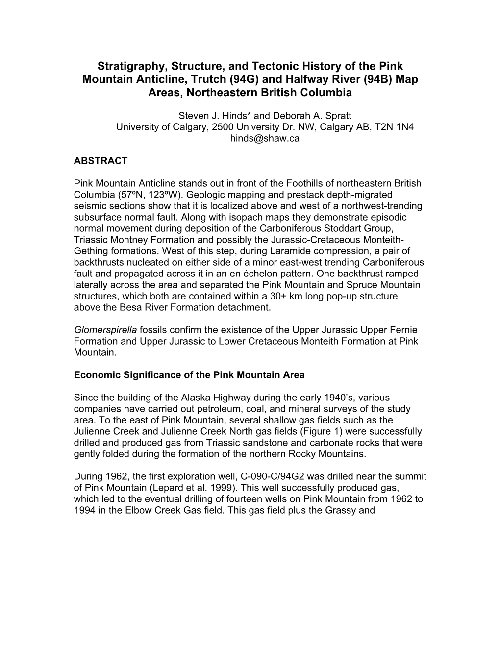 Stratigraphy, Structure, and Tectonic History of the Pink Mountain Anticline, Trutch (94G) and Halfway River (94B) Map Areas, Northeastern British Columbia