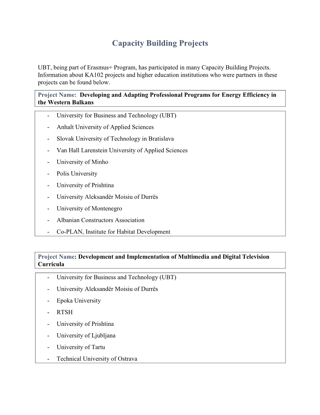 Capacity Building Projects