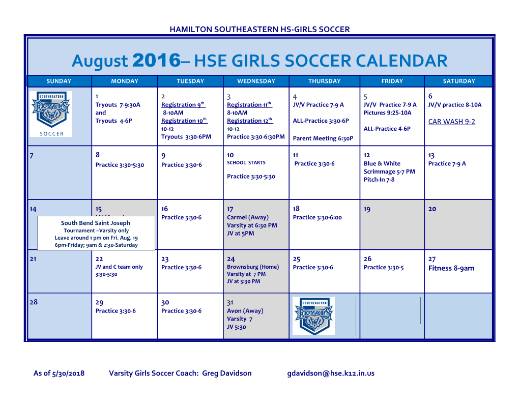 July 2010 Hse Girls Soccer Calendar