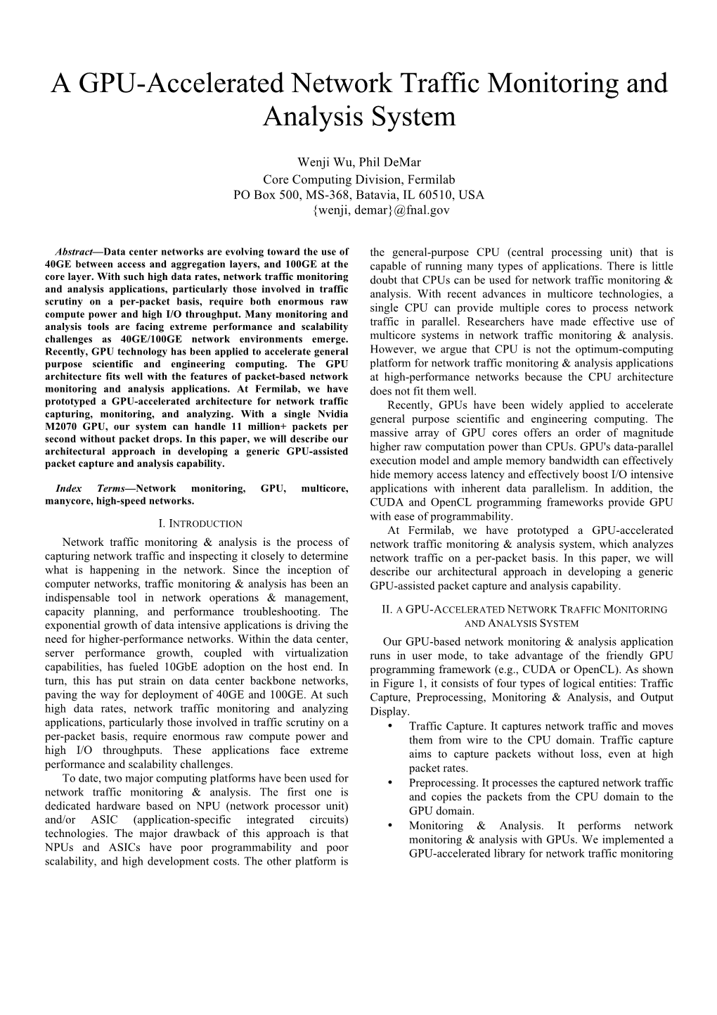 A GPU-Accelerated Network Traffic Monitoring and Analysis System