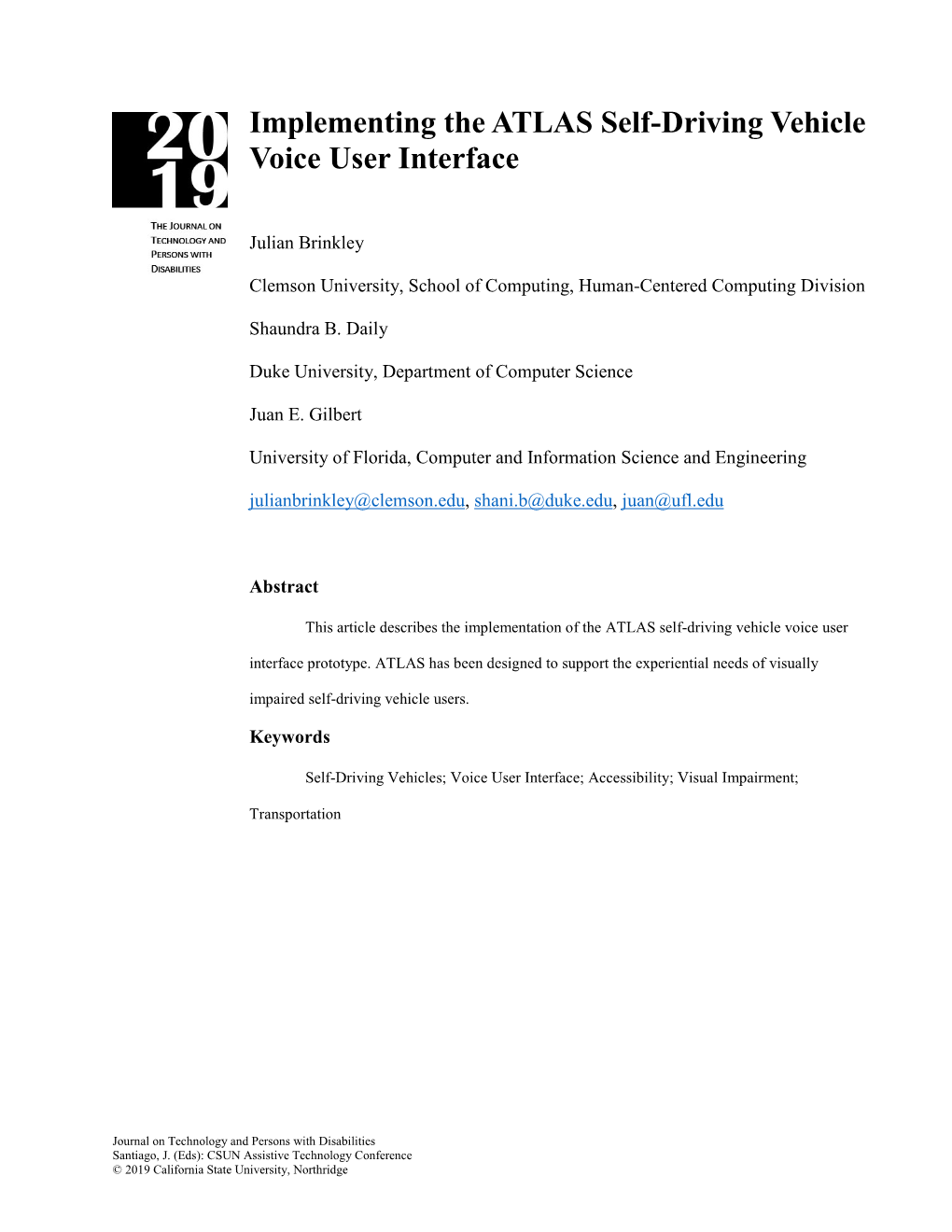 Implementing the ATLAS Self-Driving Vehicle Voice User Interface