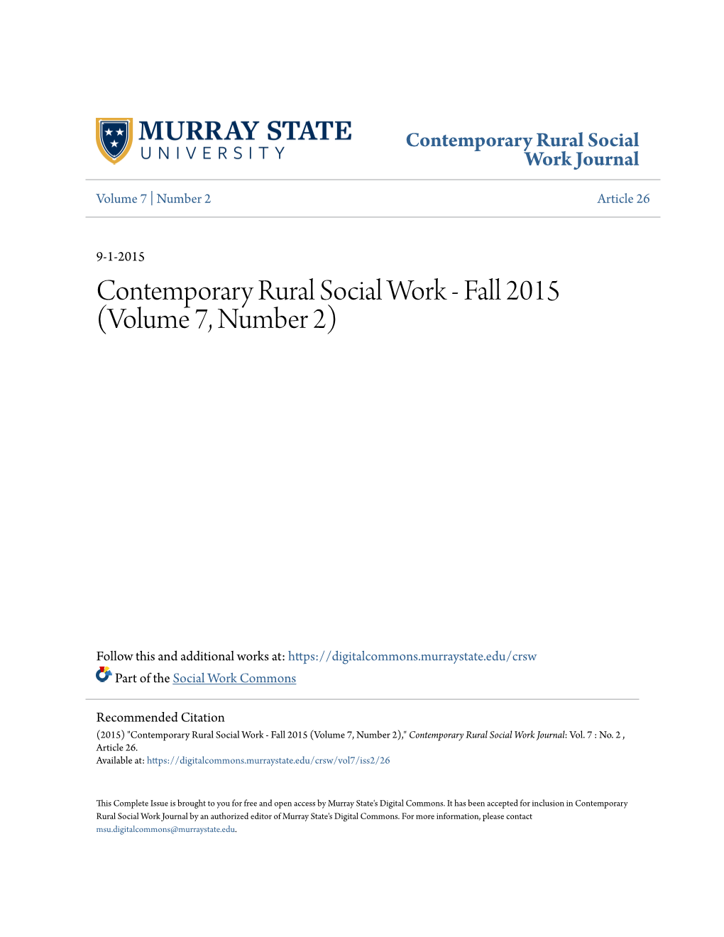 Contemporary Rural Social Work Journal