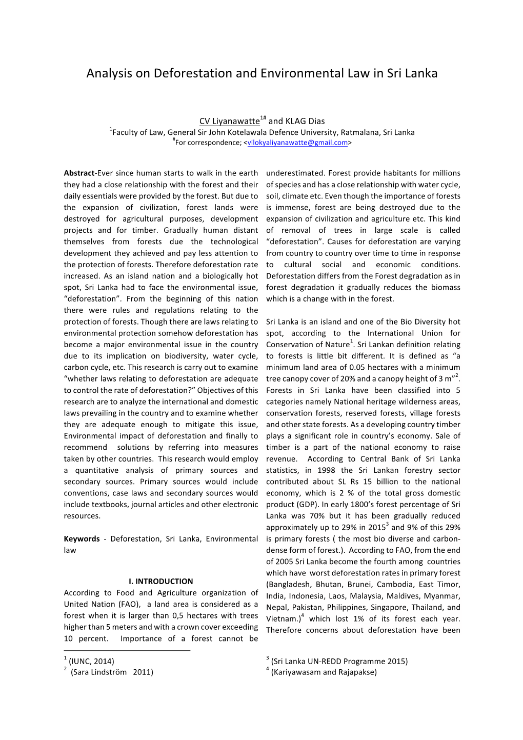 Analysis on Deforestation and Environmental Law in Sri Lanka